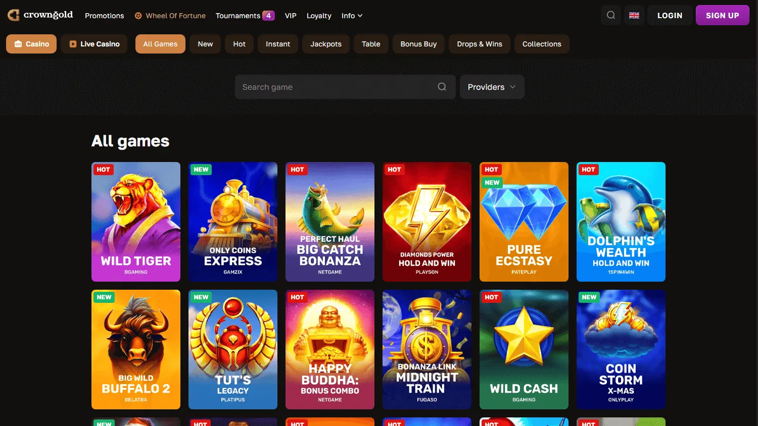 Crown Gold Casino games page on desktop