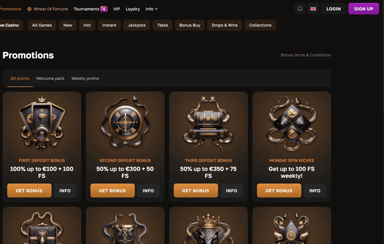 Crown Gold Casino promotions page on desktop